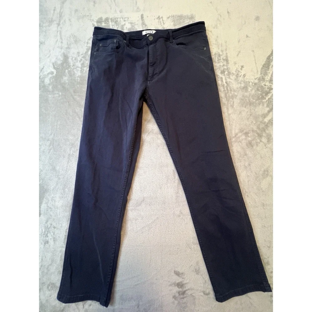 ROWM Mens Pants 38x32 Navy Stretch Casual 5 Pocket Straight Cotton